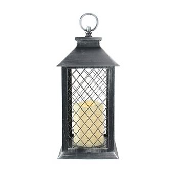 11" Black Brushed Silver Mesh Candle Lantern with Flameless LED Candle