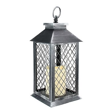 11" Black Brushed Silver Mesh Candle Lantern with Flameless LED Candle