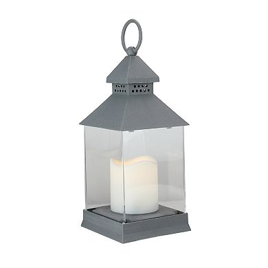 9.5" Gray Candle Lantern with Flameless LED Candle Tabletop Decor