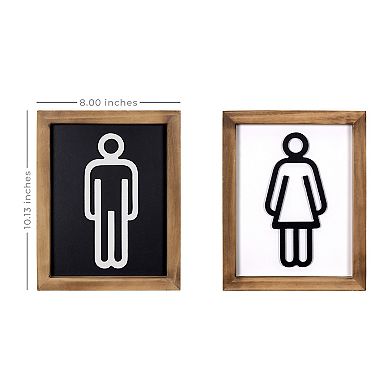 Set of 2 Black and White His & Hers Bathroom Wall Art 10"