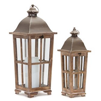Set of 2 Taupe Brown Candle Lantern 25.75”