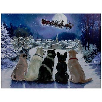 LED Lighted Fiber Optic Dogs and Santa's Sleigh Christmas Wall Art 12" x 15.75"