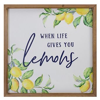 16" Wooden Framed "When Life Gives you Lemons" Metal Sign Spring Wall Decor