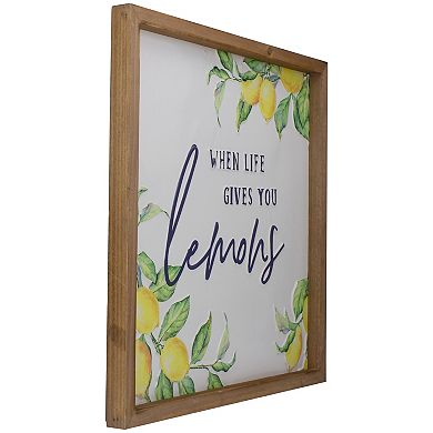 16" Wooden Framed "When Life Gives you Lemons" Metal Sign Spring Wall Decor