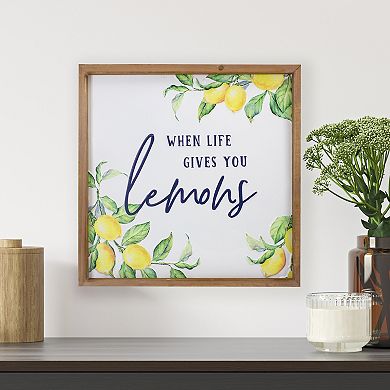 16" Wooden Framed "When Life Gives you Lemons" Metal Sign Spring Wall Decor