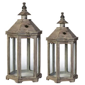 Set of 2 Brown and Clear Classic Polygon Temple Garden Lanterns 31"