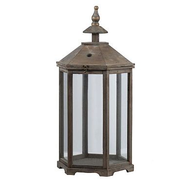 Set of 2 Brown and Clear Classic Polygon Temple Garden Lanterns 31"