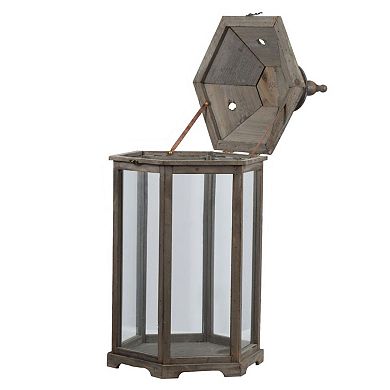 Set of 2 Brown and Clear Classic Polygon Temple Garden Lanterns 31"