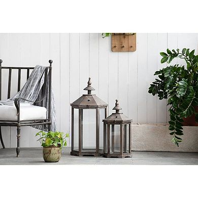 Set of 2 Brown and Clear Classic Polygon Temple Garden Lanterns 31"