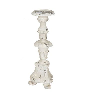 24.5" Weathered White Classic Vintage Style Pillar Candleholder