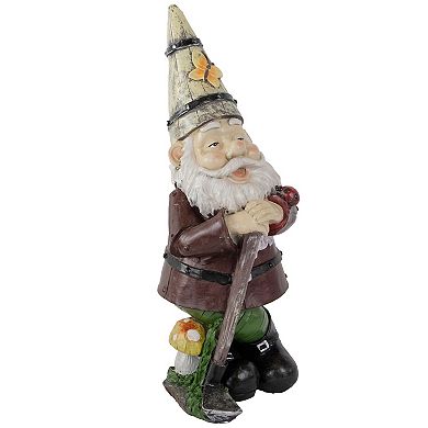 15.25" Gnome with Butterfly and Ladybug Outdoor Garden Statue
