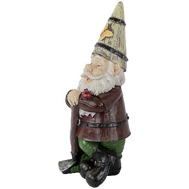 15.25" Gnome with Butterfly and Ladybug Outdoor Garden Statue