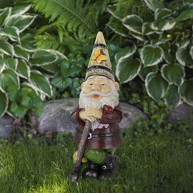 15.25" Gnome with Butterfly and Ladybug Outdoor Garden Statue