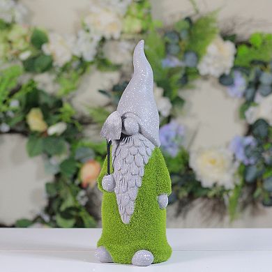 14" Faux Moss Covered Gnome with Shovel Outdoor Garden Statue