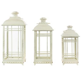 Set of 3 Cream Candle Lanterns with Brushed Gold Accents 19.5"