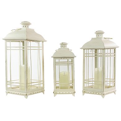 Set of 3 Cream Candle Lanterns with Brushed Gold Accents 19.5"