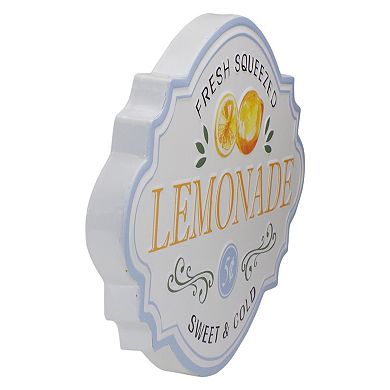 15.25" White and Blue "Fresh Squeezed Lemonade" Metal Sign Spring Wall Decor