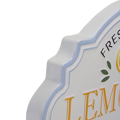 15.25" White and Blue "Fresh Squeezed Lemonade" Metal Sign Spring Wall Decor