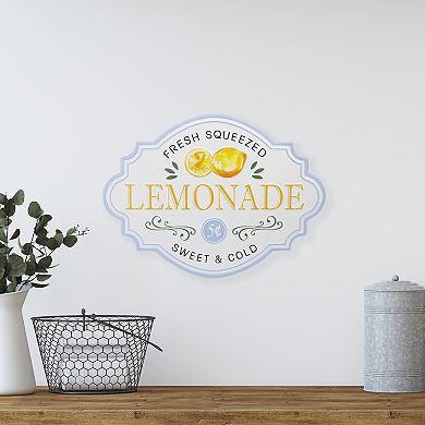 15.25" White and Blue "Fresh Squeezed Lemonade" Metal Sign Spring Wall Decor