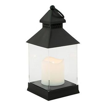9.5" Black Candle Lantern with Flameless LED Candle