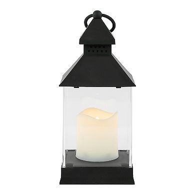 9.5" Black Candle Lantern with Flameless LED Candle