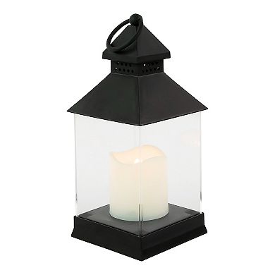 9.5" Black Candle Lantern with Flameless LED Candle