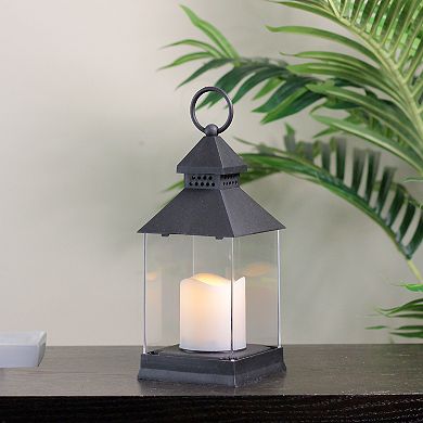 9.5" Black Candle Lantern with Flameless LED Candle