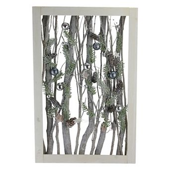 Decorated Standing Birch Branches in Wood Frame Table or Wall Decoration