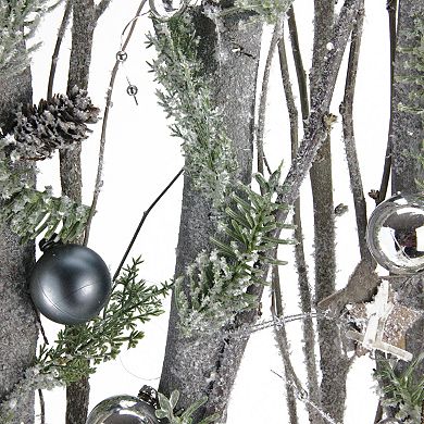 Decorated Standing Birch Branches in Wood Frame Table or Wall Decoration