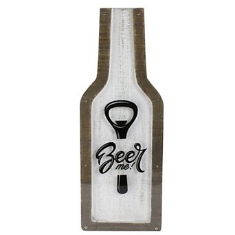 16” Brown and Black Beer Me Bottle Cap Collector Wooden Hanging Sign
