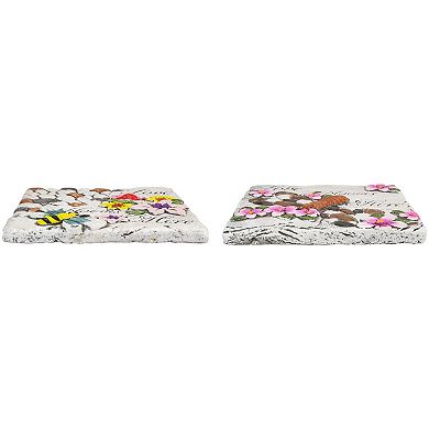 Set of 2 'Love Blooms Here' Floral Outdoor Garden Stones 7"