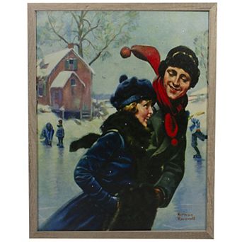 19" Fiber Optic Norman Rockwell 'Couple Ice Skating' Christmas Wall Art