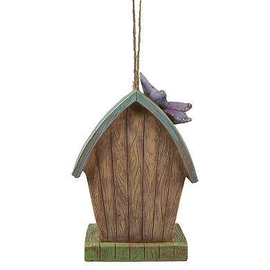 10" Brown and Green Hanging Birdhouse with Butterflies Outdoor Garden Decor