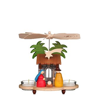 7.5" Brown and Red Christian Ulbricht Nativity Pyramid Candle Holder Decoration
