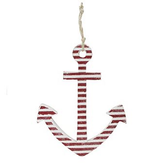15.75" Red and White Striped Nautical Anchor with Hanging Rope Wall Art