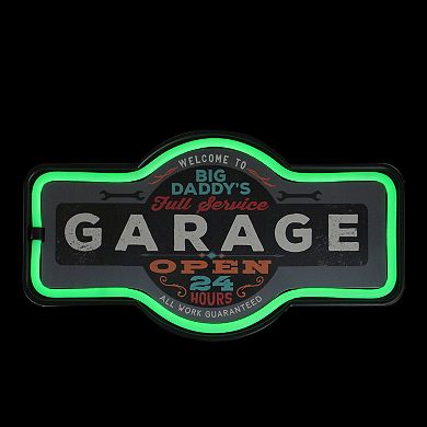 17.25" Daddy's Garage Green LED Neon Style Wall Sign