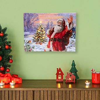 Lighted Santa with Christmas Tree Canvas Wall Art 11.75" x 15.75"