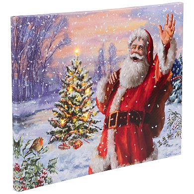 Lighted Santa with Christmas Tree Canvas Wall Art 11.75" x 15.75"
