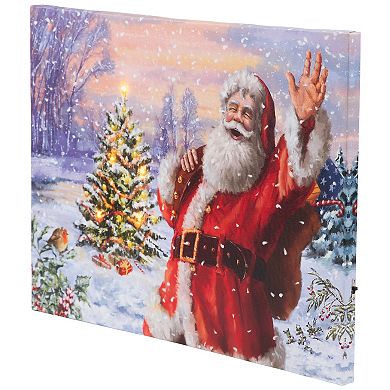 Lighted Santa with Christmas Tree Canvas Wall Art 11.75" x 15.75"