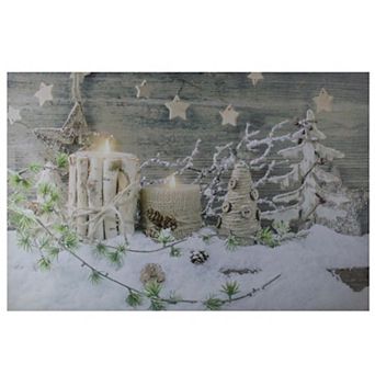 Country Rustic Winter Christmas LED Lighted Canvas Wall Art 23.5" x 15.5"