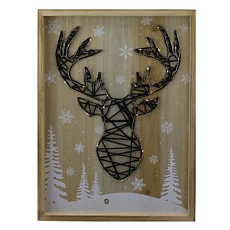 15.75" Lighted Wooden Reindeer String Art Christmas Wall Hanging