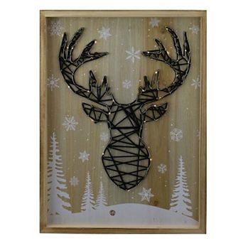 15.75" Lighted Wooden Reindeer String Art Christmas Wall Hanging