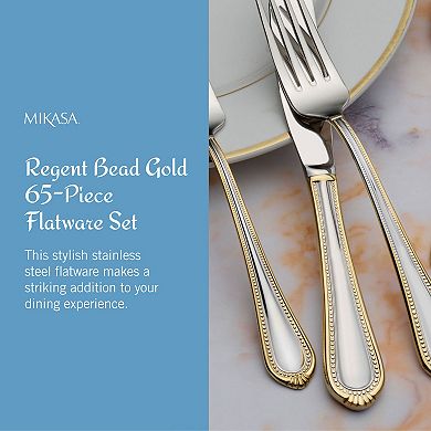 Mikasa Regent Bead Gold 65-pc. Stainless Steel Flatware Set