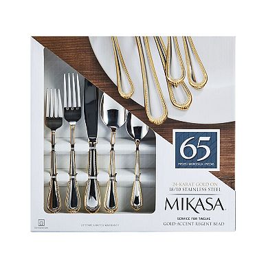 Mikasa Regent Bead Gold 65-pc. Stainless Steel Flatware Set