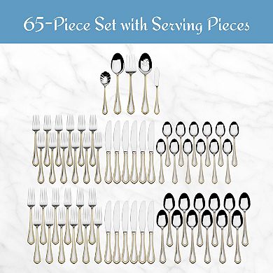 Mikasa Regent Bead Gold 65-pc. Stainless Steel Flatware Set