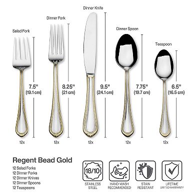 Mikasa Regent Bead Gold 65-pc. Stainless Steel Flatware Set