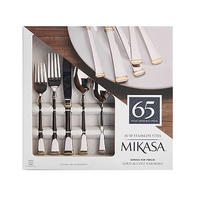 Mikasa Harmony 65-pc. Gold-Accent Flatware Set