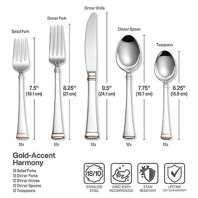 Mikasa Harmony 65-pc. Gold-Accent Flatware Set