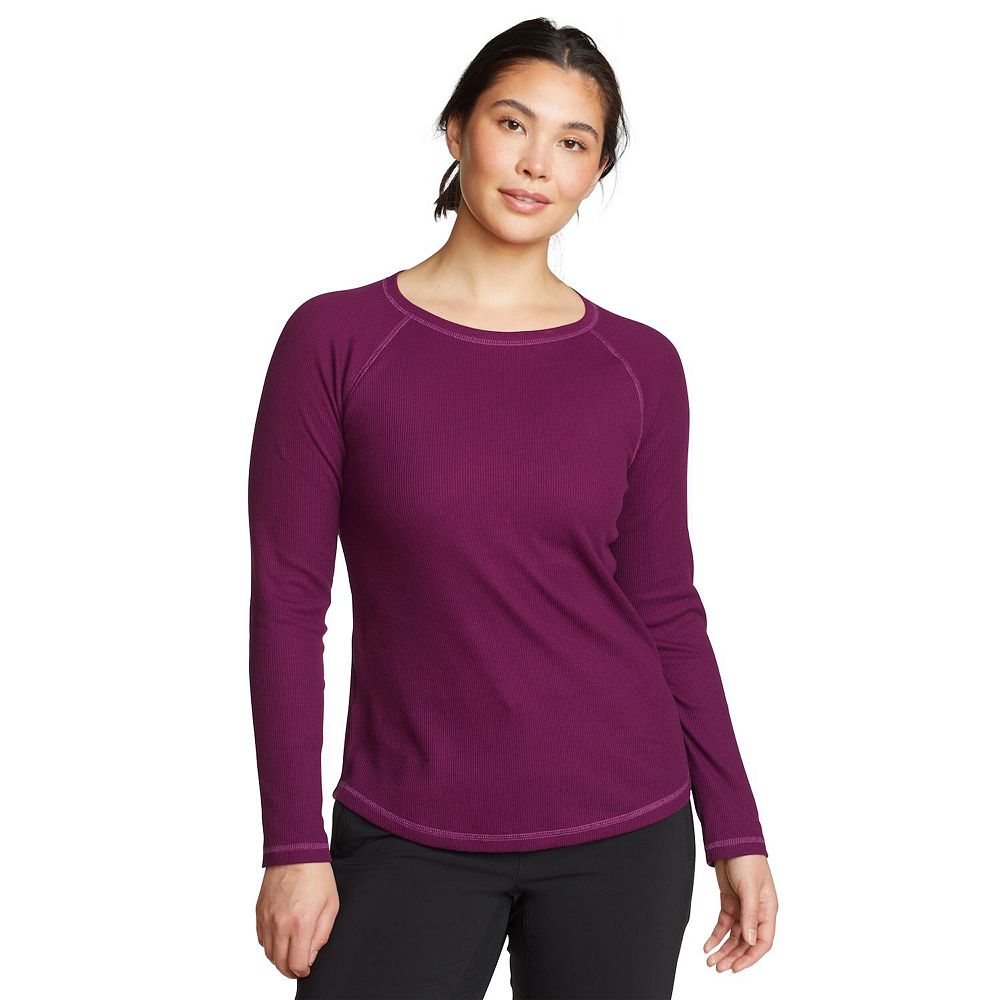 Eddie Bauer Lot de 2 t-shirts à manches longues et col en V pour femme, Bleu sarcelle/baie, Très très grand