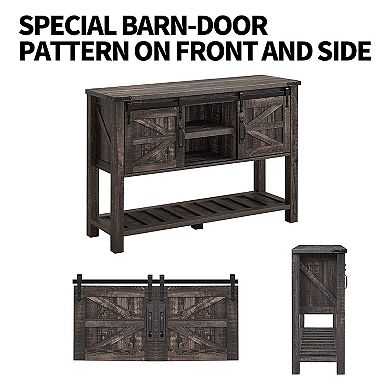 OKD Farmhouse Console Entryway Table with Sliding Barn Doors, Dark Rustic Oak